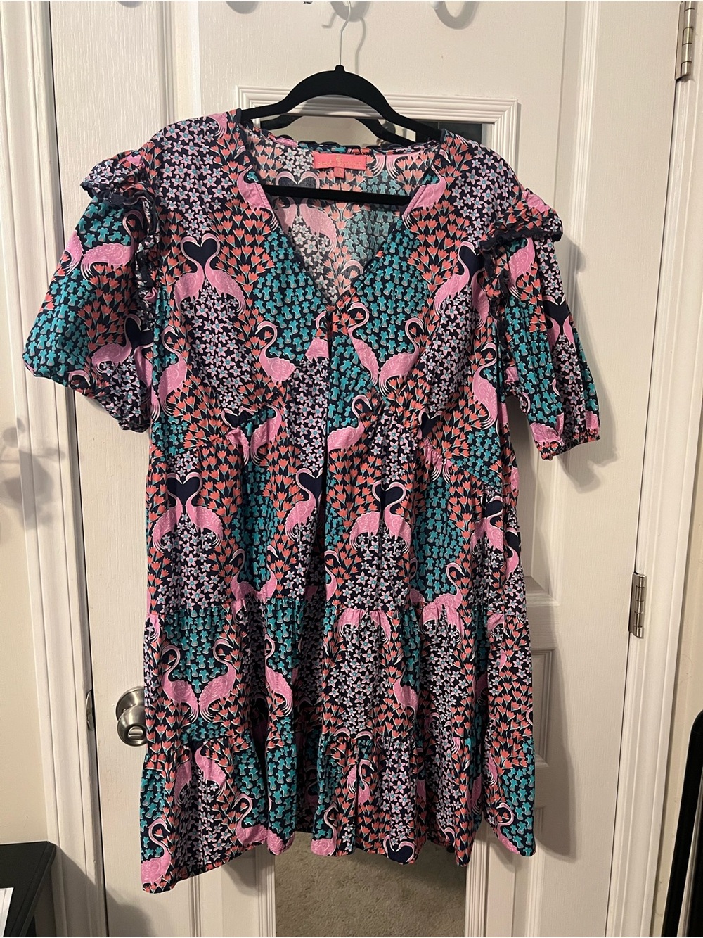 Simply Southern Pink & Teal Flamingo Tiered Dress